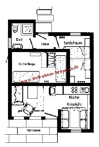 Sauerland : Ferienhaus FEWO Ferienwohnung Hennesee ,  Grundriss Schlafkoje